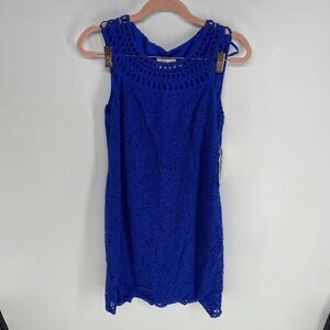 Eliza J womens royal blue preowned summer lace sleeveless shift dress 2
